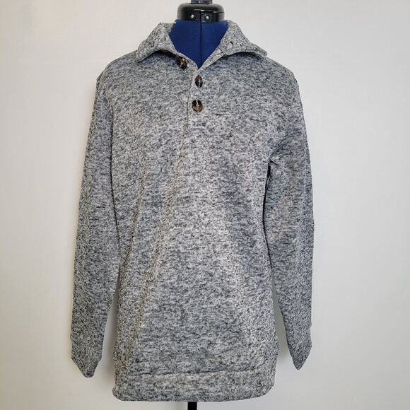 Coofandy Mens Marled Gray Qtr Button Pullover Long Sleeve Sweater S NWT - Picture 3 of 16